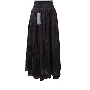 River & Rose Black Eyelet and Tiered Ruffle Skirt 100% Cotton Small